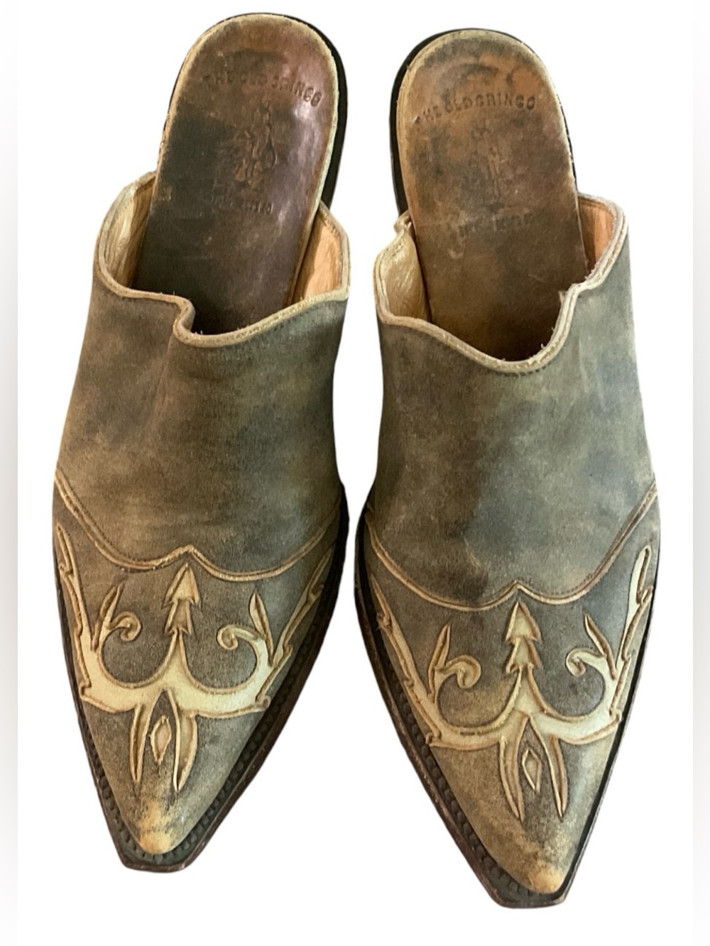 Women’s Old Gringo Leather Mules Brown Pointed Toe Bock Heel 7